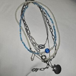Layered Blue and Silver Necklace Set